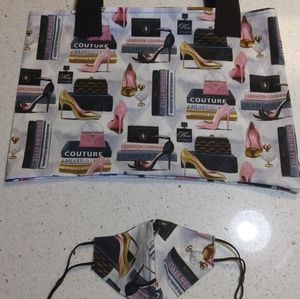 Stylish Vintage Designer Handmade Healthy Tote Bag with Matching Face Mask